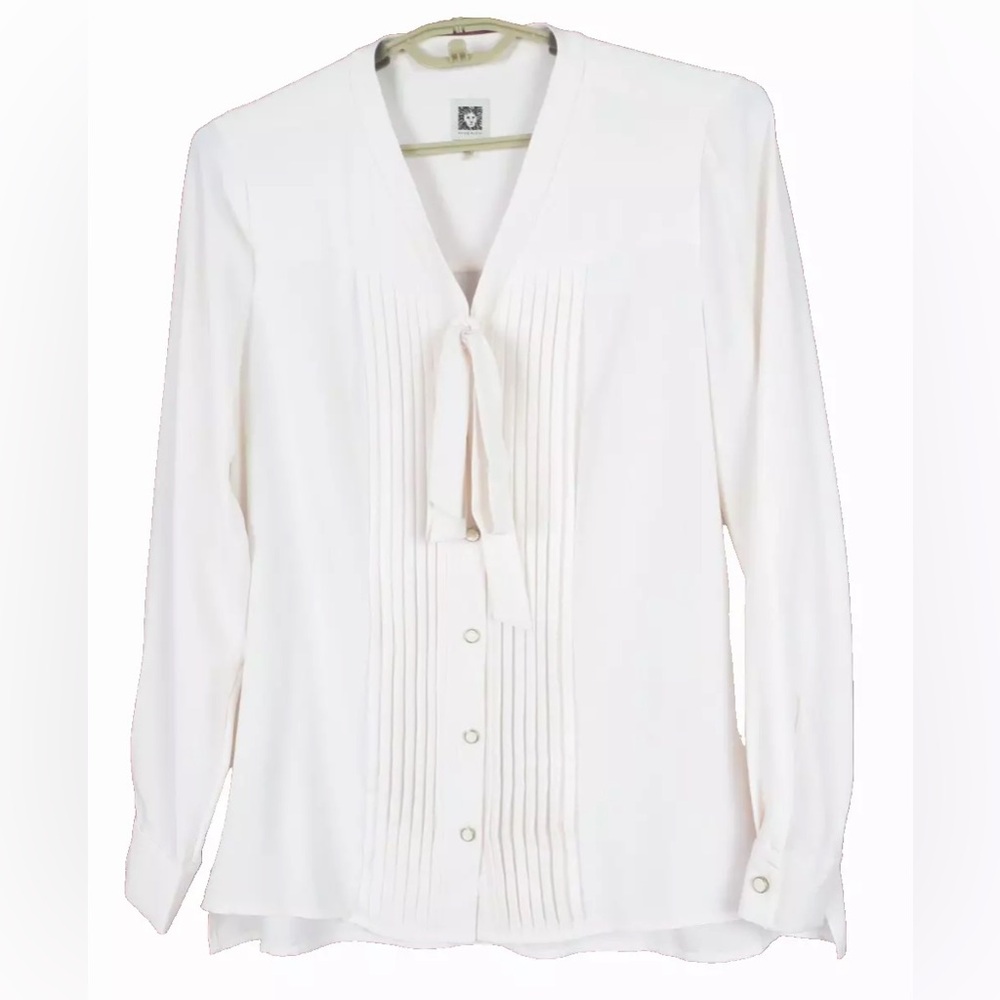 ANNE KLEIN Women Slippery Comfy Blouse Tie Pleat Front Pale Pink